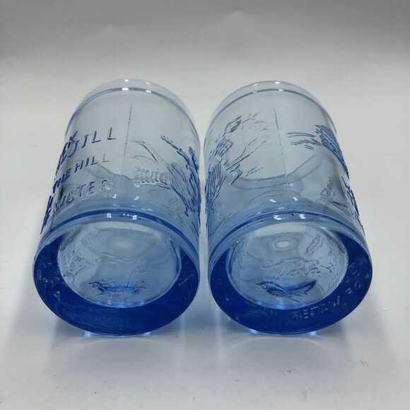 Vintage Tiara Blue Glass Pitcher and 2 Glass Set Jack and Jill Nursery Rhymes - Picture 10 of 16